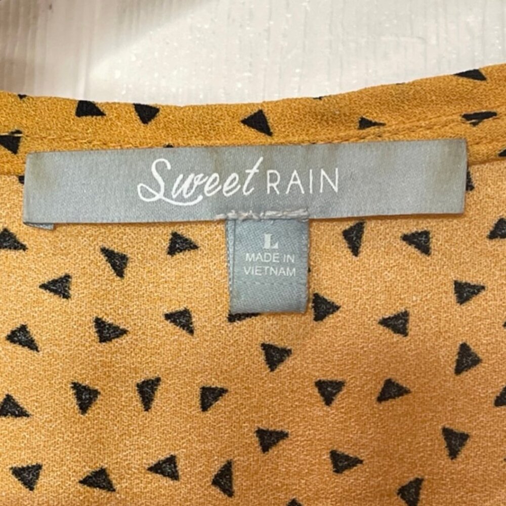 SWEET RAIN | Women's Yellow & Black Geometric Long Sleeve Blouse | Size L - Picture 9 of 13
